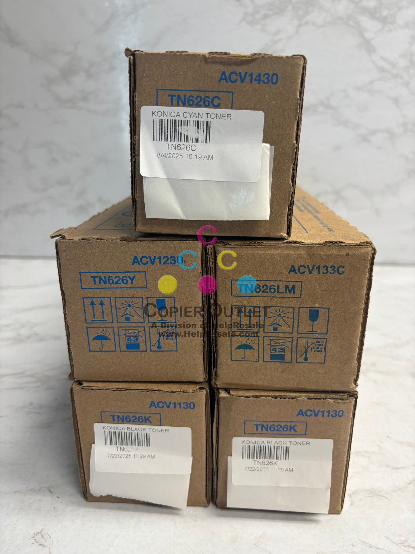 5 New Genuine Konica BizHub C450i C550i C650i CMYKK TN626 Toners (TN626LM)