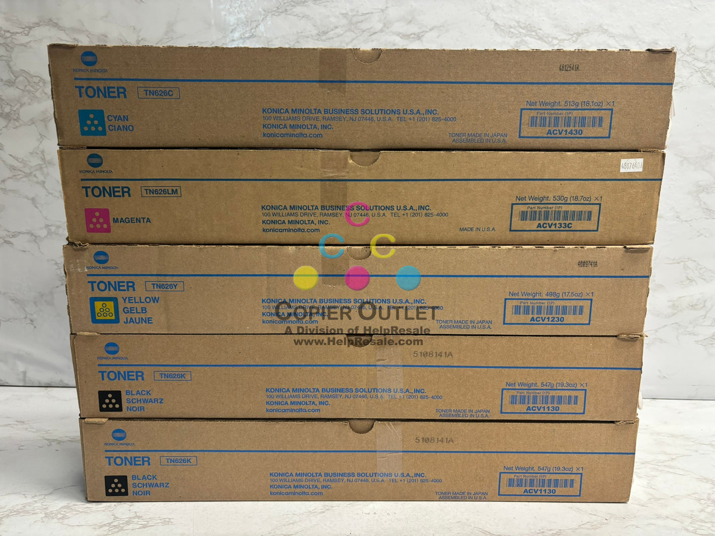 5 New Genuine Konica BizHub C450i C550i C650i CMYKK TN626 Toners (TN626LM)