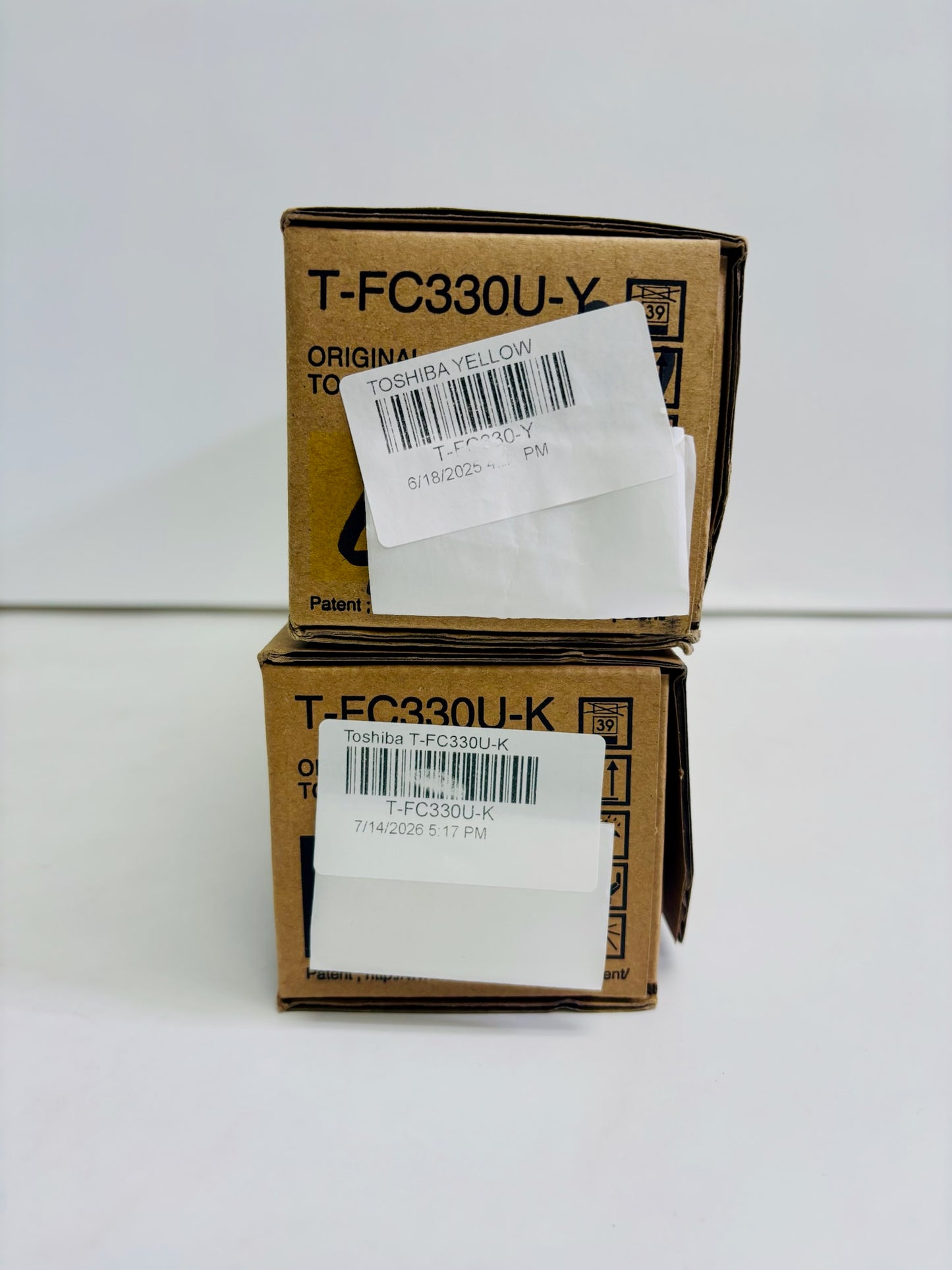 2 Genuine Toshiba 400AC, 330AC Yellow & Black Toners T-FC330U-Y T-FC330U-K