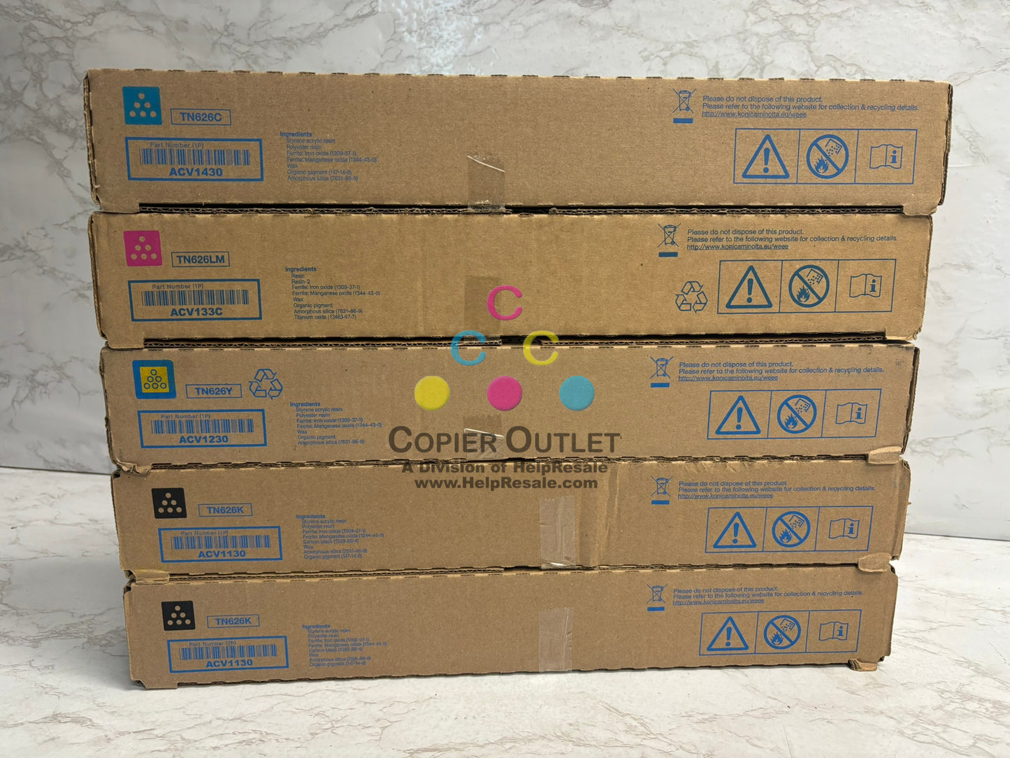 5 New Genuine Konica BizHub C450i C550i C650i CMYKK TN626 Toners (TN626LM)