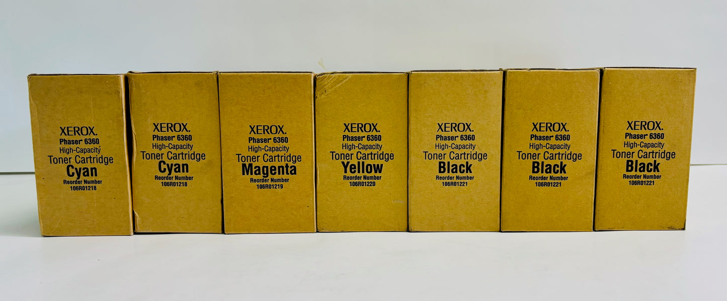 7 Genuine Xerox Phaser 6360 CCMYKKK High Capacity Toner 106R01218,1219,1220,1221