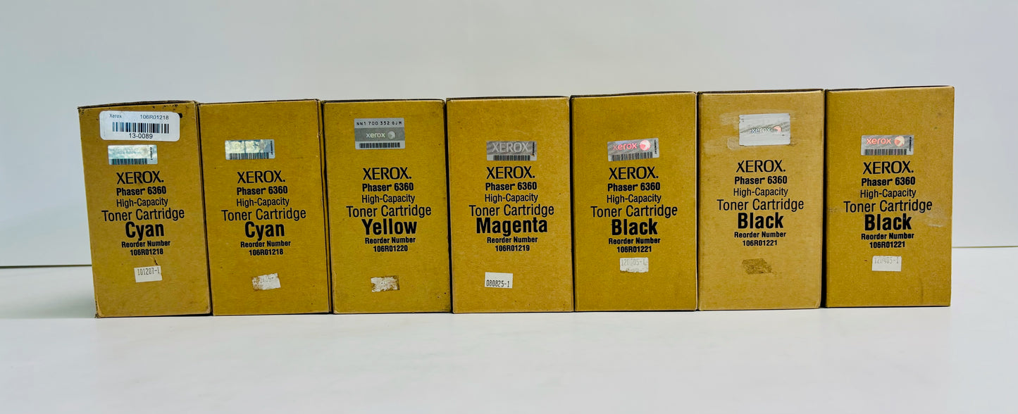 7 Genuine Xerox Phaser 6360 CCMYKKK High Capacity Toner 106R01218,1219,1220,1221