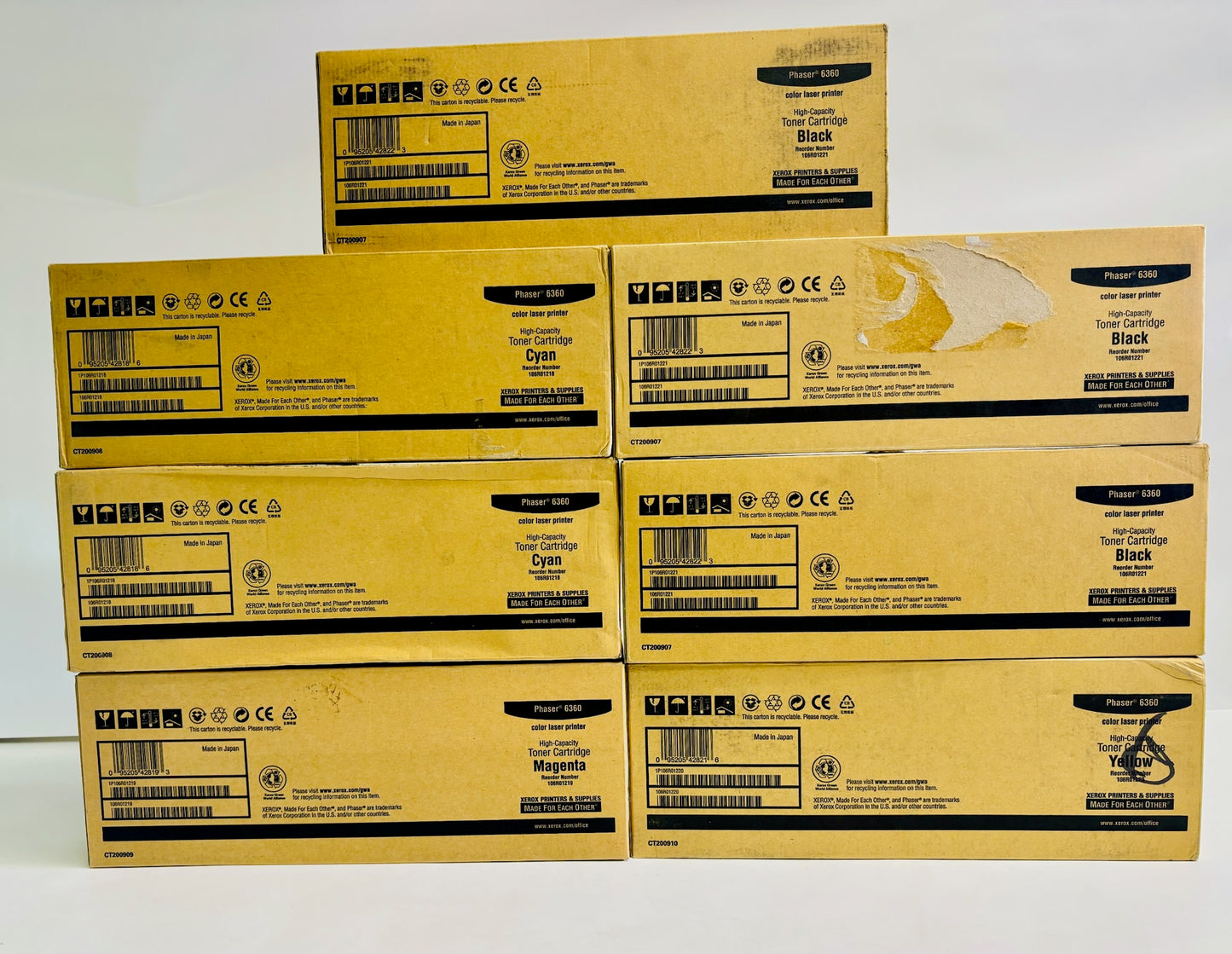 7 Genuine Xerox Phaser 6360 CCMYKKK High Capacity Toner 106R01218,1219,1220,1221