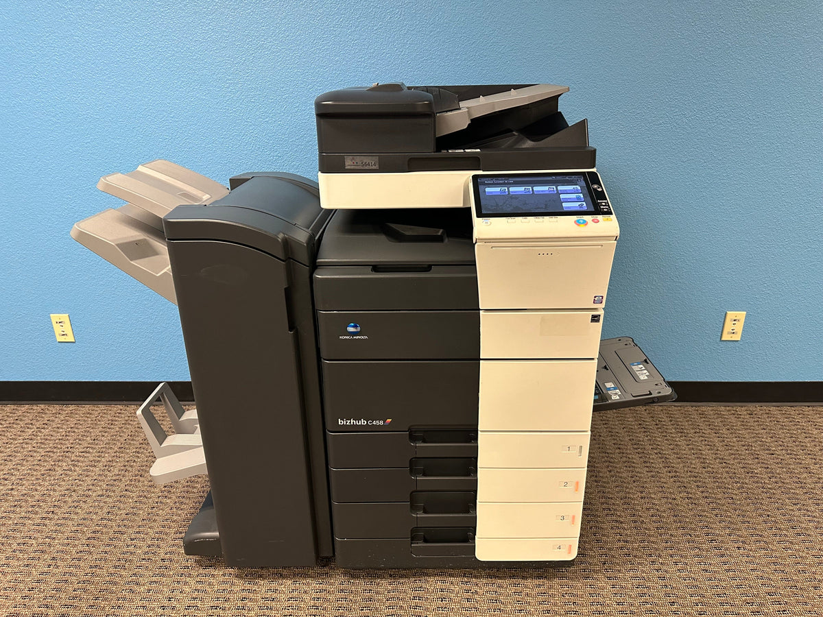 C458 Copier WOW Konica Minolta Bizhub C458 Color Copier Printer Staple Finisher Lo
