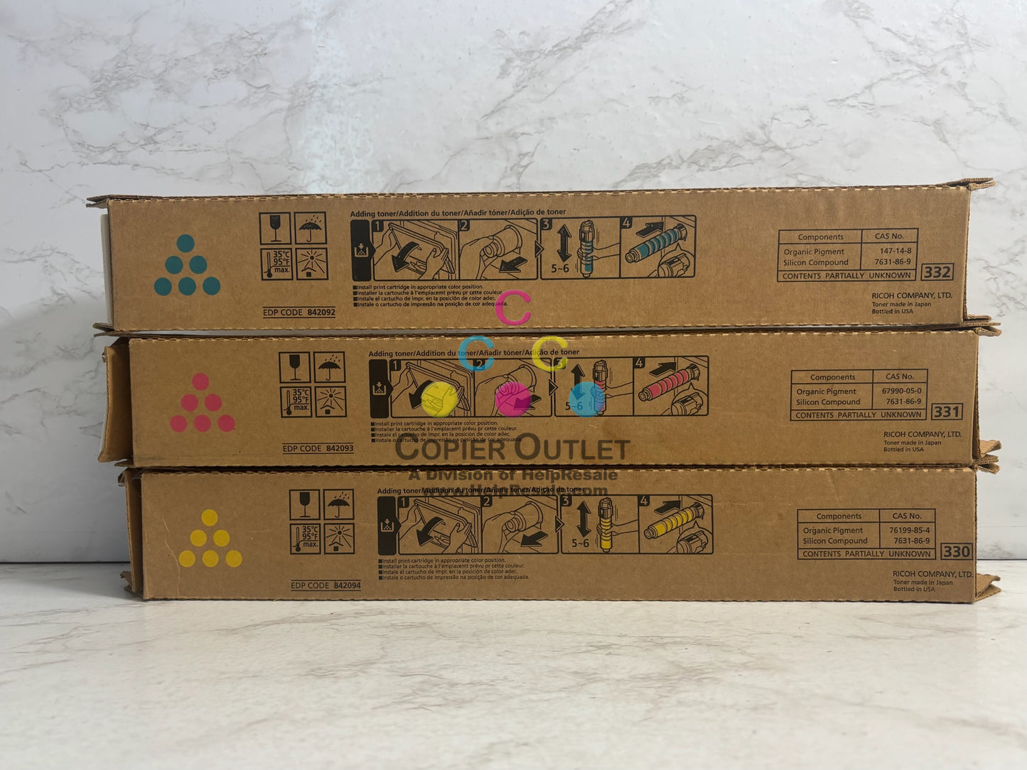 3 Genuine Ricoh MP C306,C307,C406 CMY Toners 842092,842093,842094 (No Black)