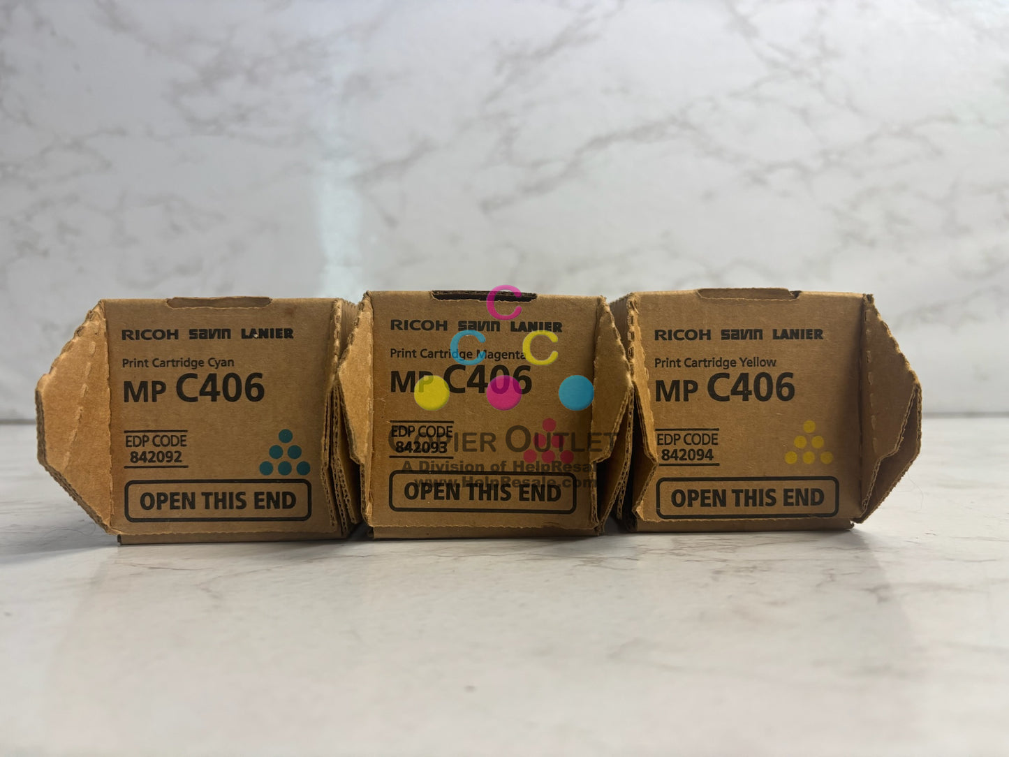 3 Genuine Ricoh MP C306,C307,C406 CMY Toners 842092,842093,842094 (No Black)