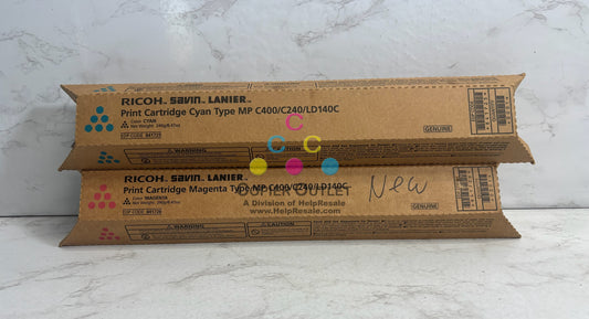 2 Genuine Ricoh MP C400,C240,LD140C Cyan & Magenta Toners 841725, 841726