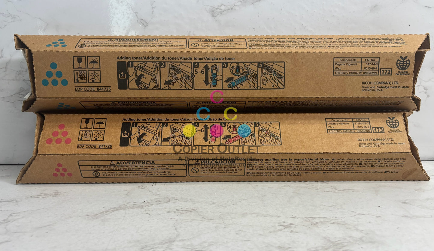 2 Genuine Ricoh MP C400,C240,LD140C Cyan & Magenta Toners 841725, 841726