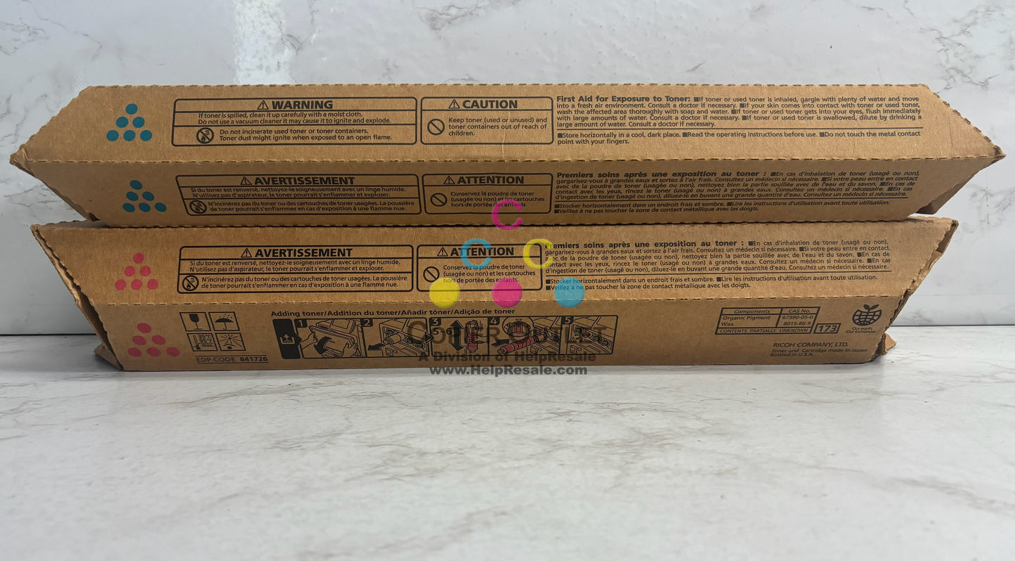 2 Genuine Ricoh MP C400,C240,LD140C Cyan & Magenta Toners 841725, 841726