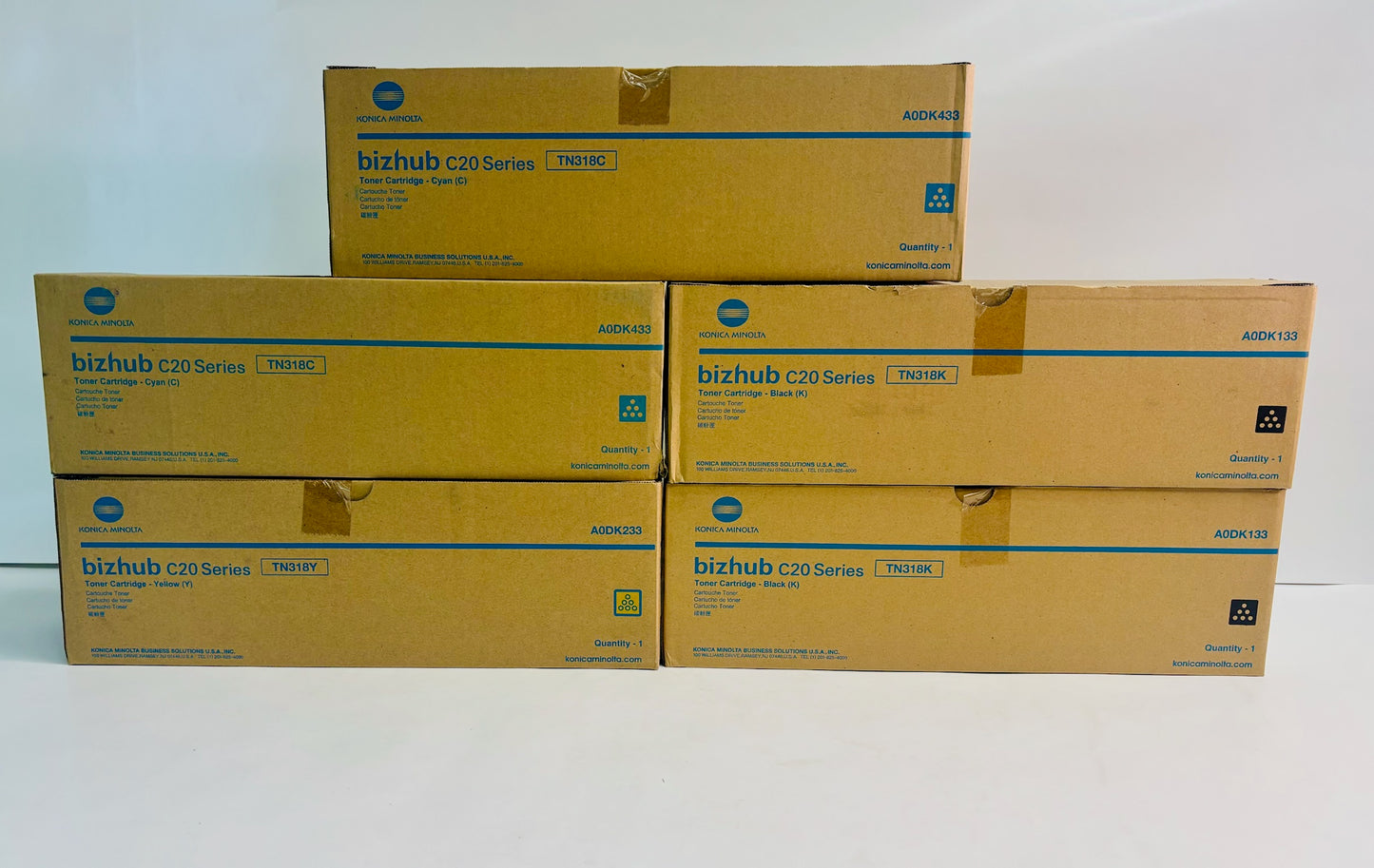 5 Genuine Konica Minolta C20, C20X Toner Cartridges TN-318, TN318 CCYKK