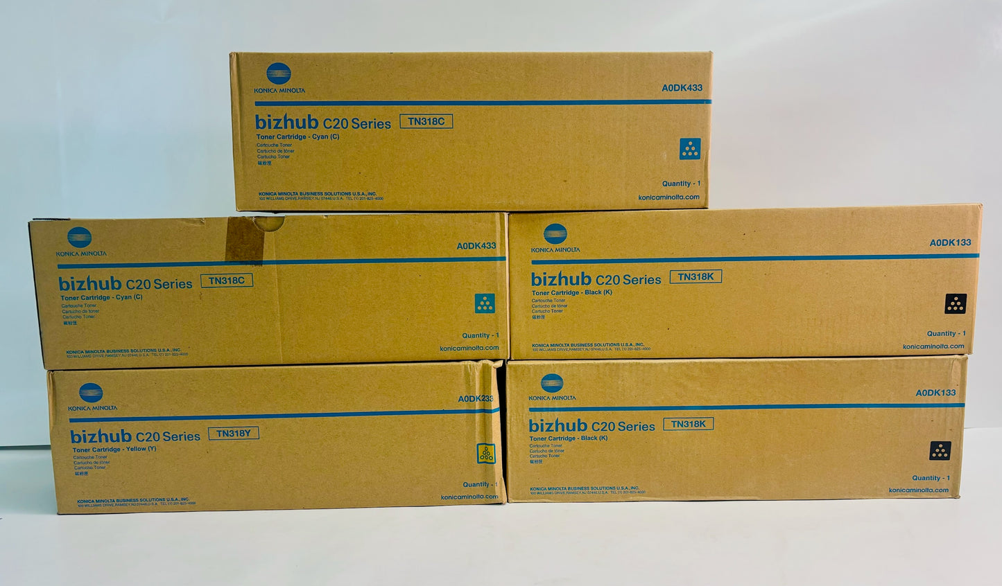 5 Genuine Konica Minolta C20, C20X Toner Cartridges TN-318, TN318 CCYKK