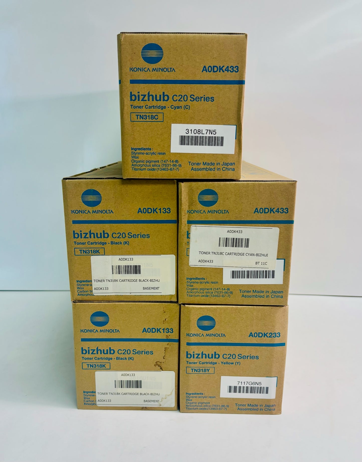 5 Genuine Konica Minolta C20, C20X Toner Cartridges TN-318, TN318 CCYKK