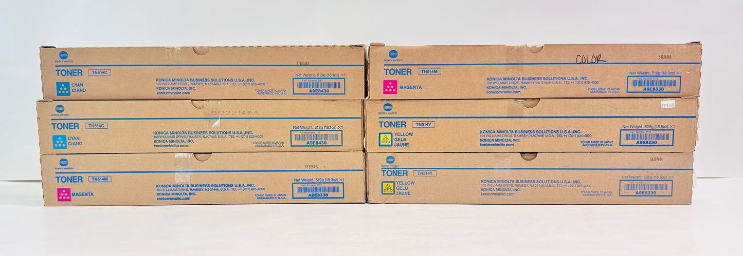 6 OEM Konica Minolta C458/C558/C658 CMY Toners TN-514, TN514 CCMMYY