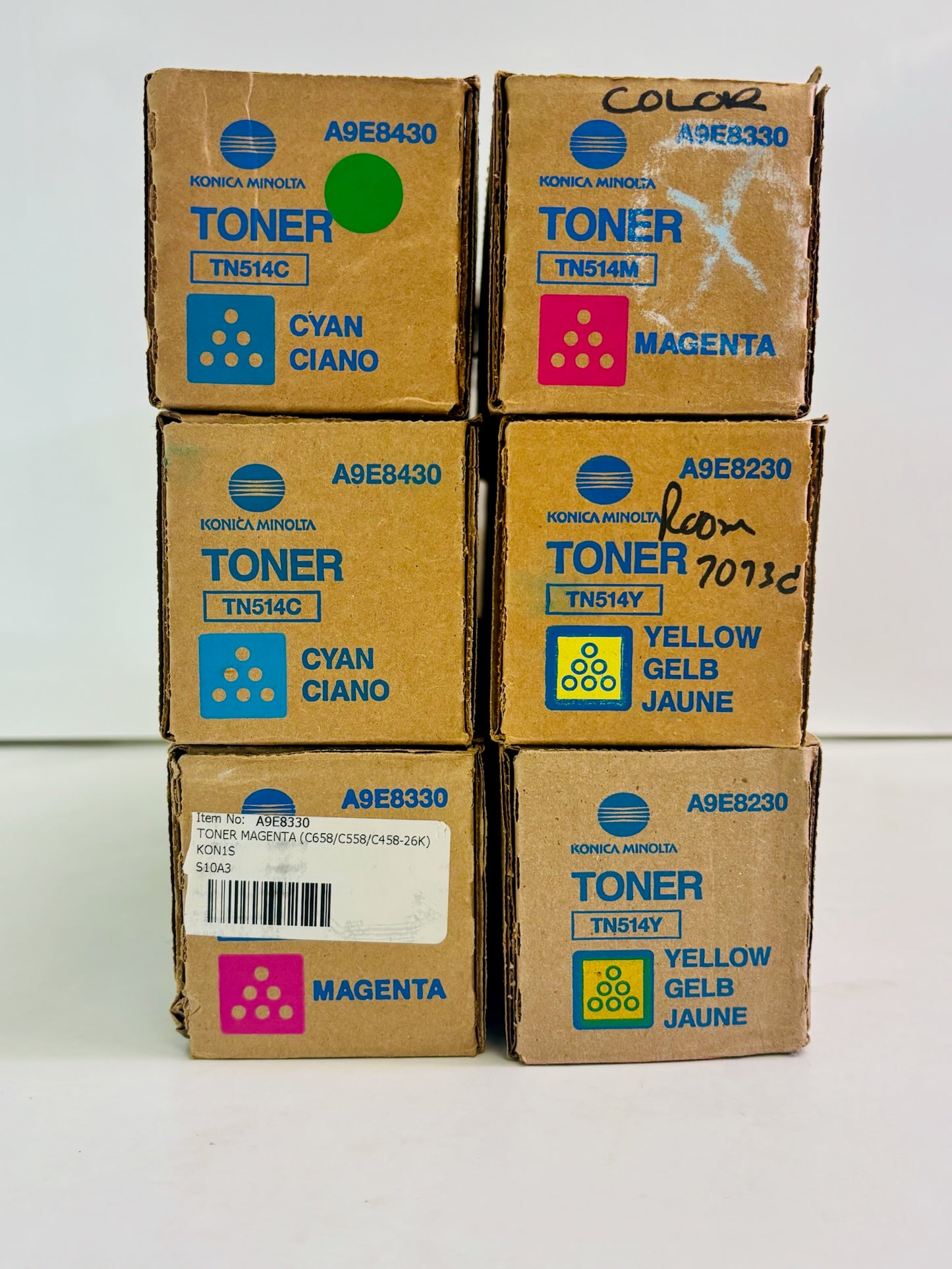 6 OEM Konica Minolta C458/C558/C658 CMY Toners TN-514, TN514 CCMMYY