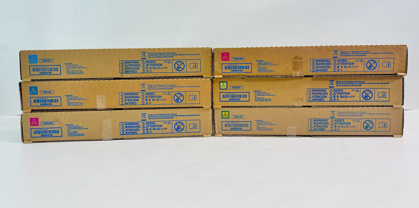 6 OEM Konica Minolta C458/C558/C658 CMY Toners TN-514, TN514 CCMMYY
