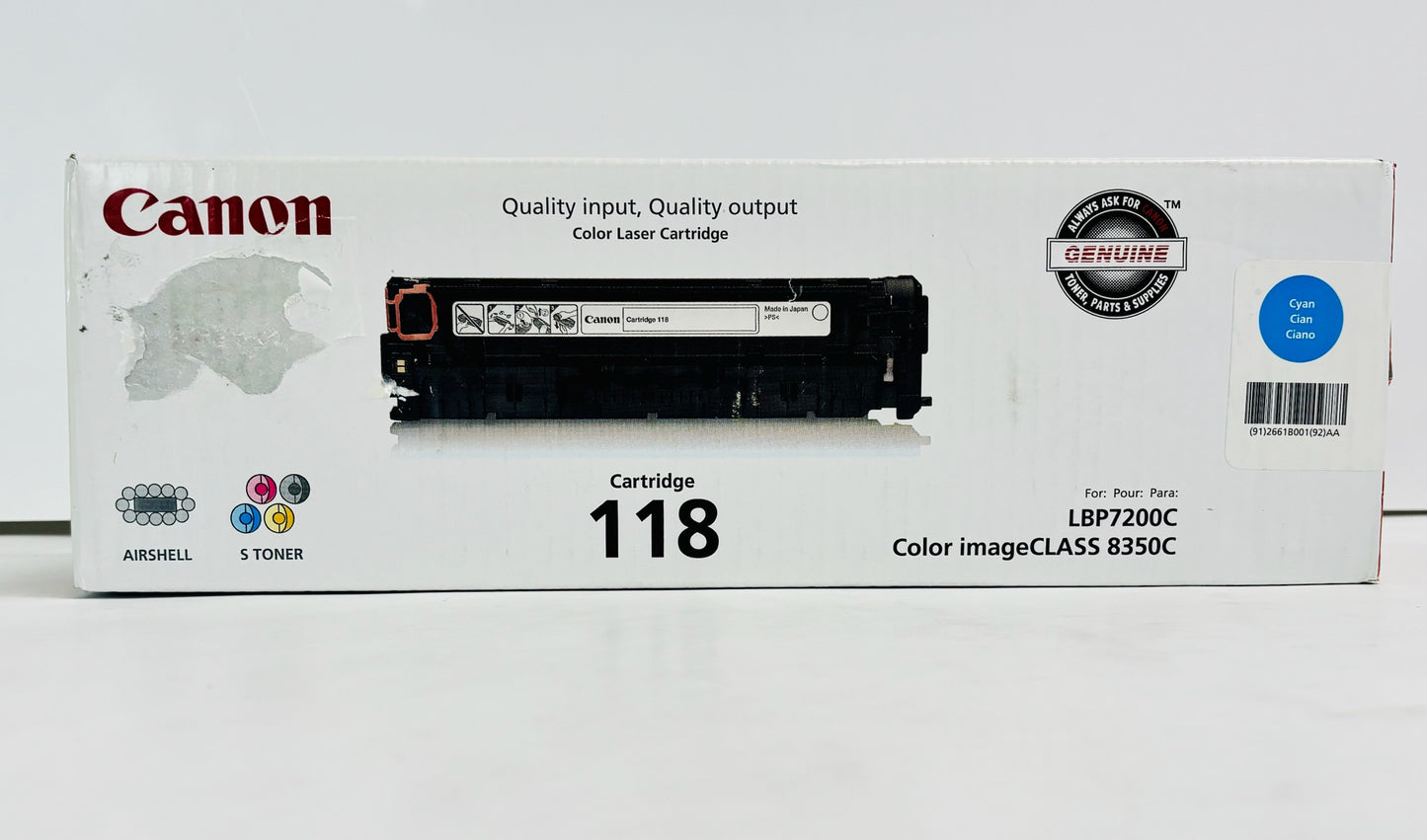 Genuine Canon LBP7200Cdn,MF729Cdw Cyan Toner Cartridge 118, 2661B001, 2661B001AA