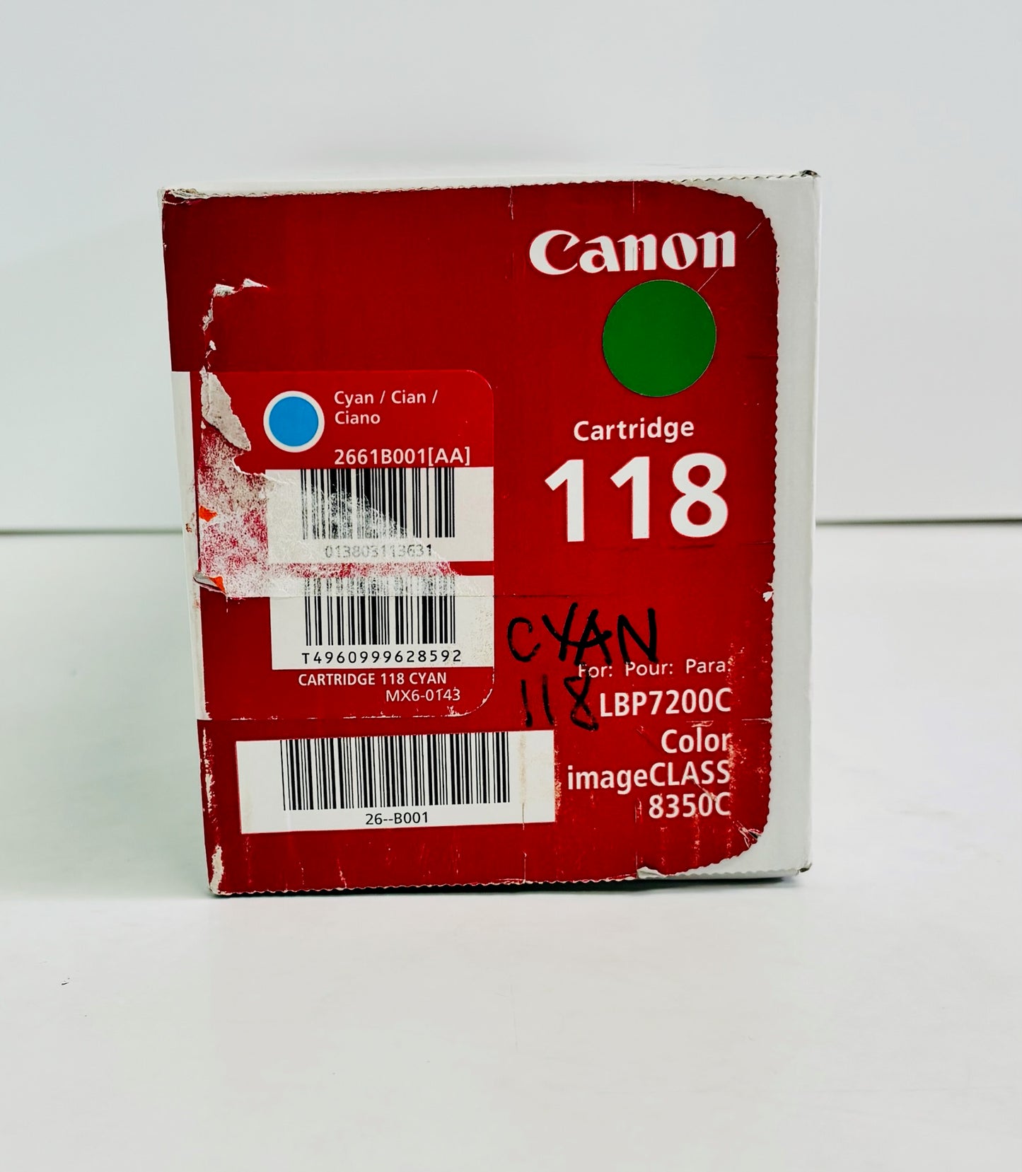 Genuine Canon LBP7200Cdn,MF729Cdw Cyan Toner Cartridge 118, 2661B001, 2661B001AA
