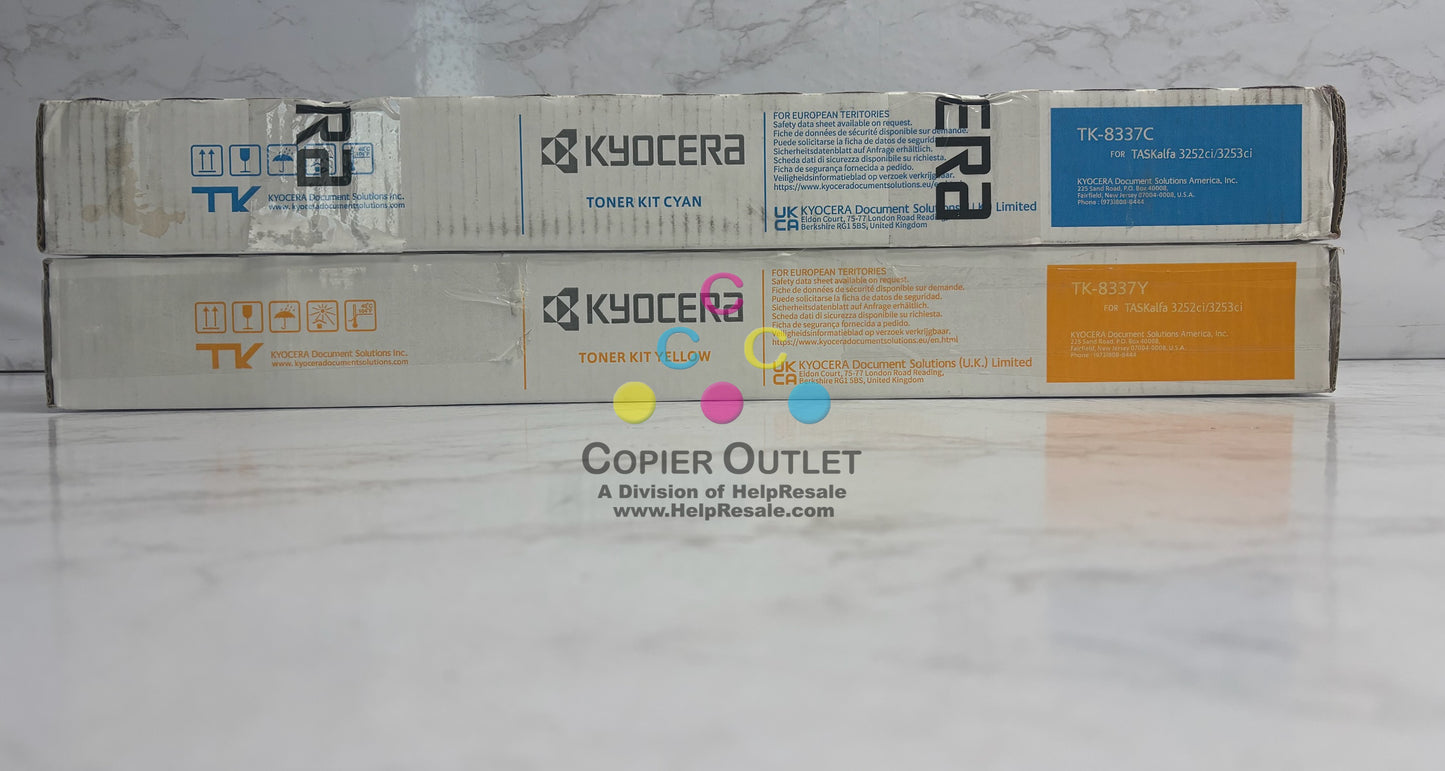2 OEM Kyocera TASKalfa 3252ci,3253ci Cyan & Yellow Toner TK-8337C, TK-8337Y