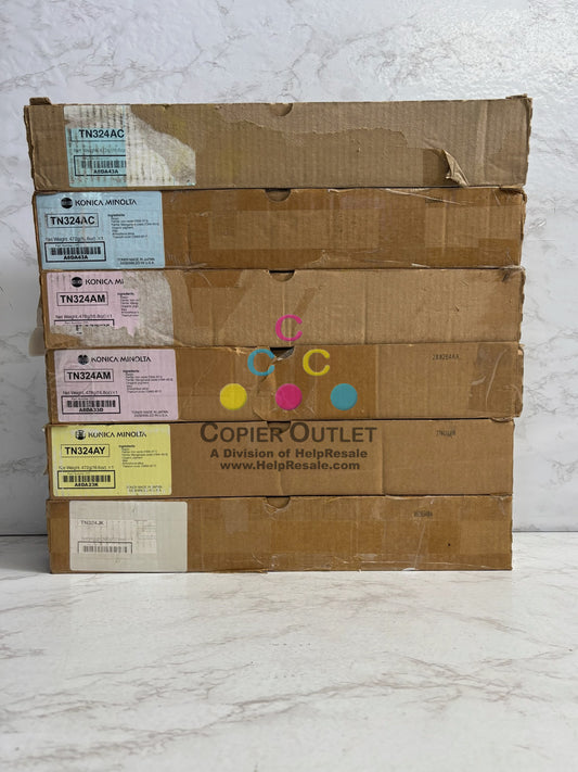 6 Cosmetic Genuine Konica BH C258,C308,C368 CCMMYK Toners TN324 (Plain Boxes)