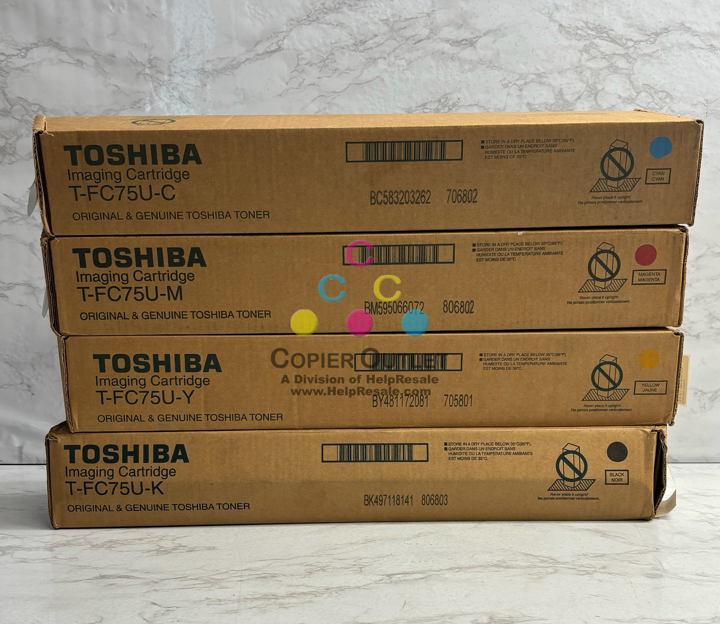 4 Open Genuine Toshiba e-STUDIO 5560C,6560C,6570C CMYK Imaging Cartridge T-FC75U