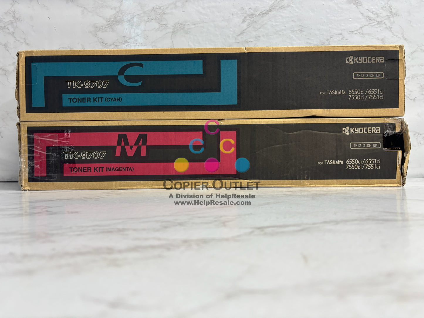 2 OEM Kyocera TASKalfa 6550ci,655ci Cyan & Mag Toners TK-8707C, TK-8707M