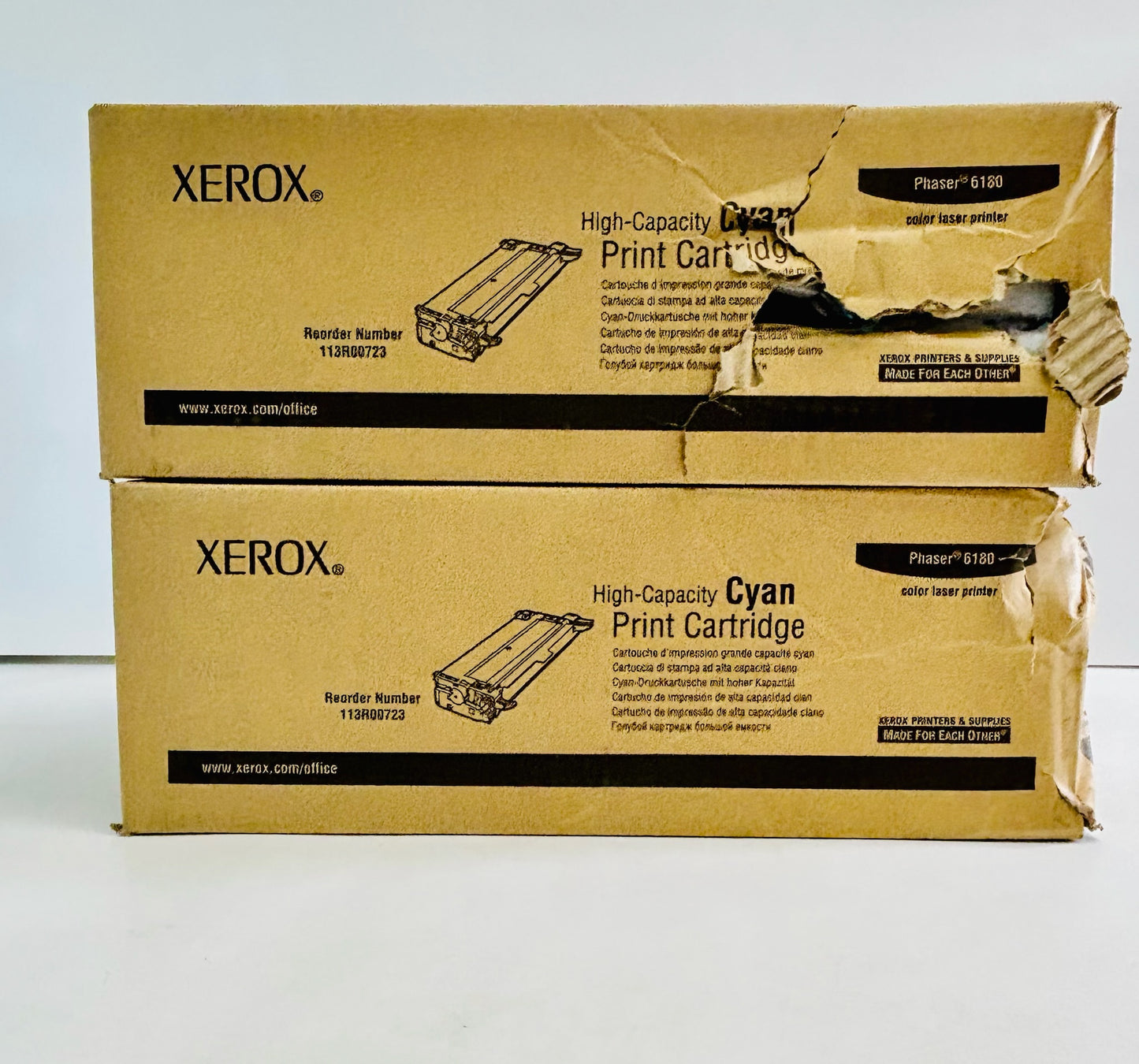 2 Genuine Xerox 6180/6180MFP Cyan Toner Cartridge 113R00723 (Damage box)