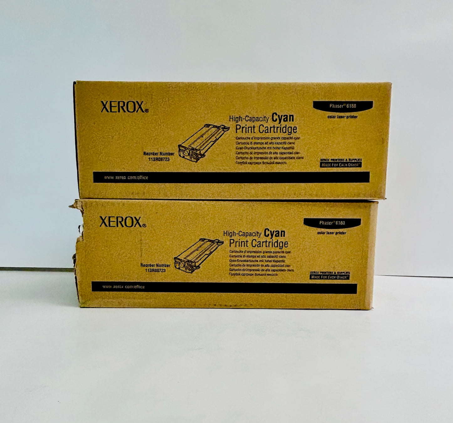 2 Genuine Xerox 6180/6180MFP Cyan Toner Cartridge 113R00723 (Damage box)