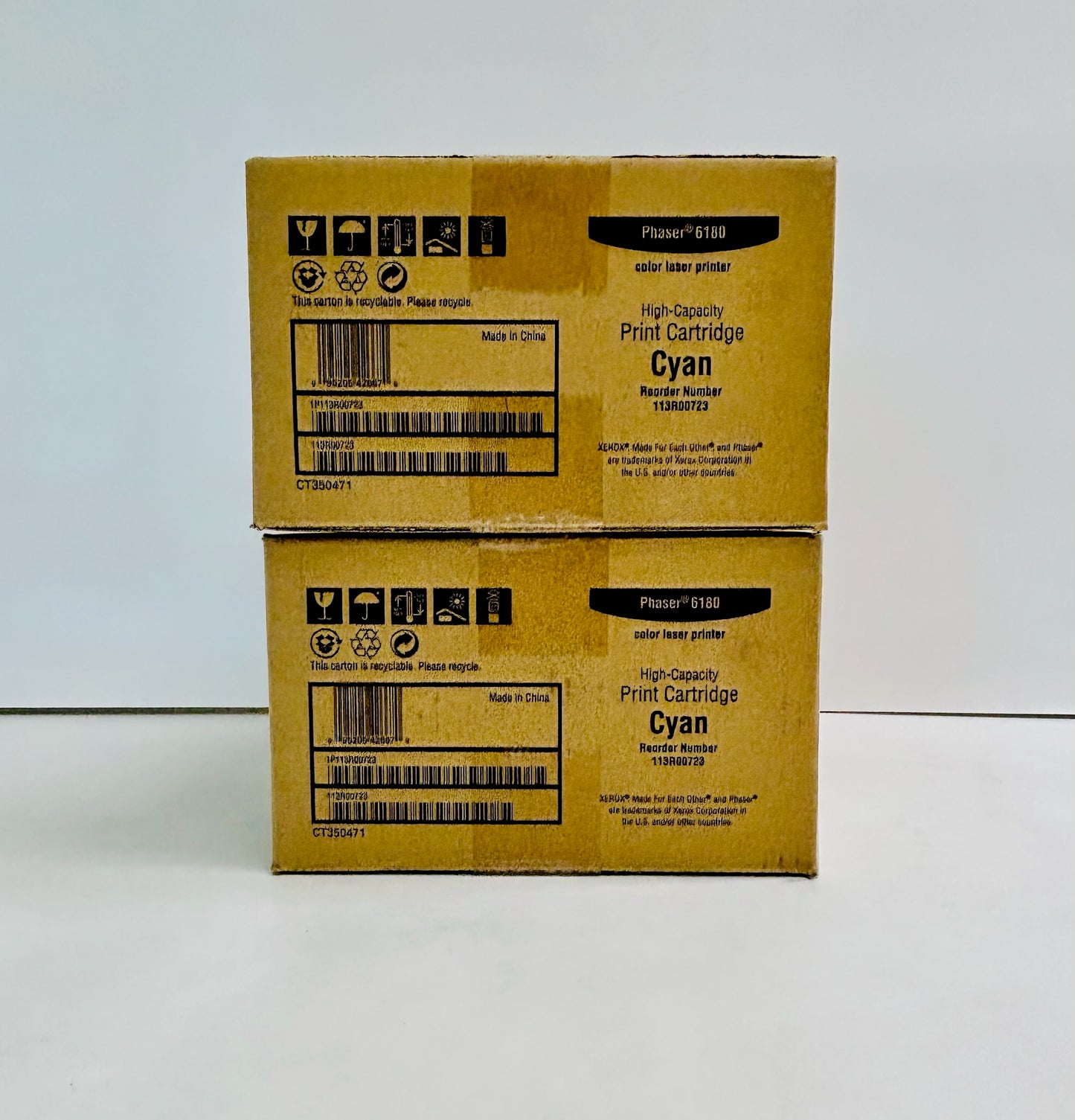 2 Genuine Xerox 6180/6180MFP Cyan Toner Cartridge 113R00723 (Damage box)