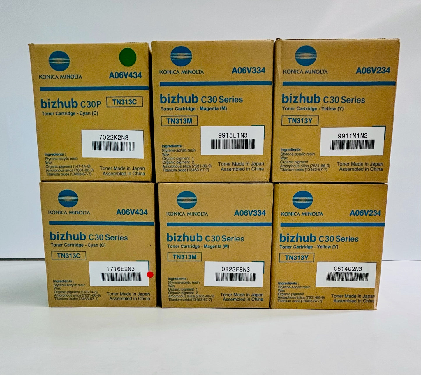 6 Genuine Konica Minolta C30P,C31PX CMY Toners TN-313, TN313 CCMMYY