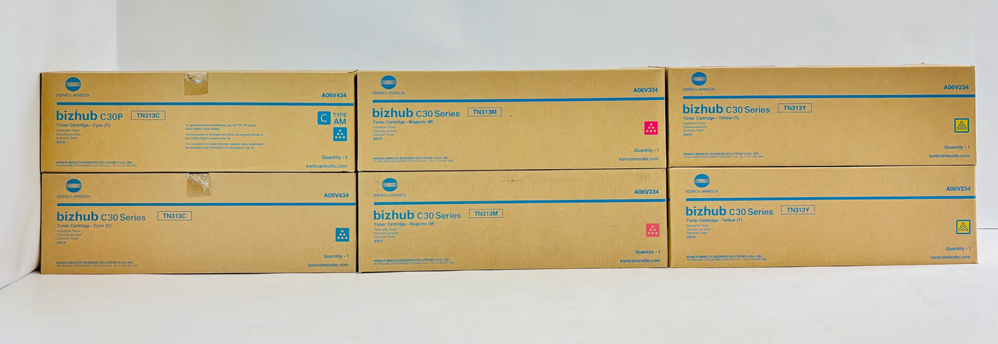6 Genuine Konica Minolta C30P,C31PX CMY Toners TN-313, TN313 CCMMYY
