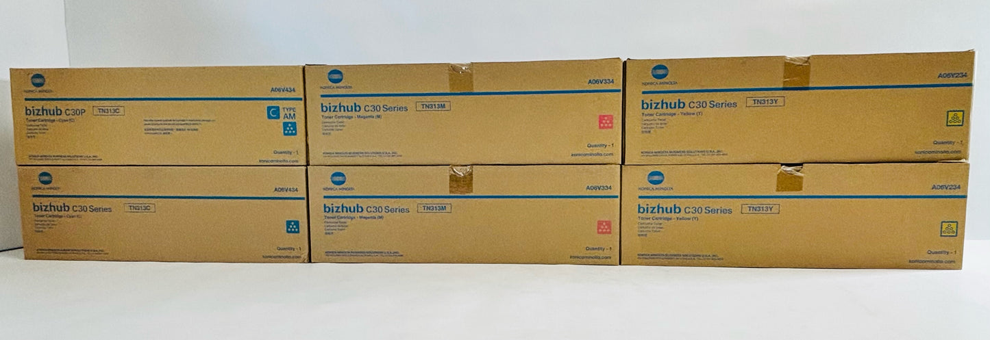 6 Genuine Konica Minolta C30P,C31PX CMY Toners TN-313, TN313 CCMMYY