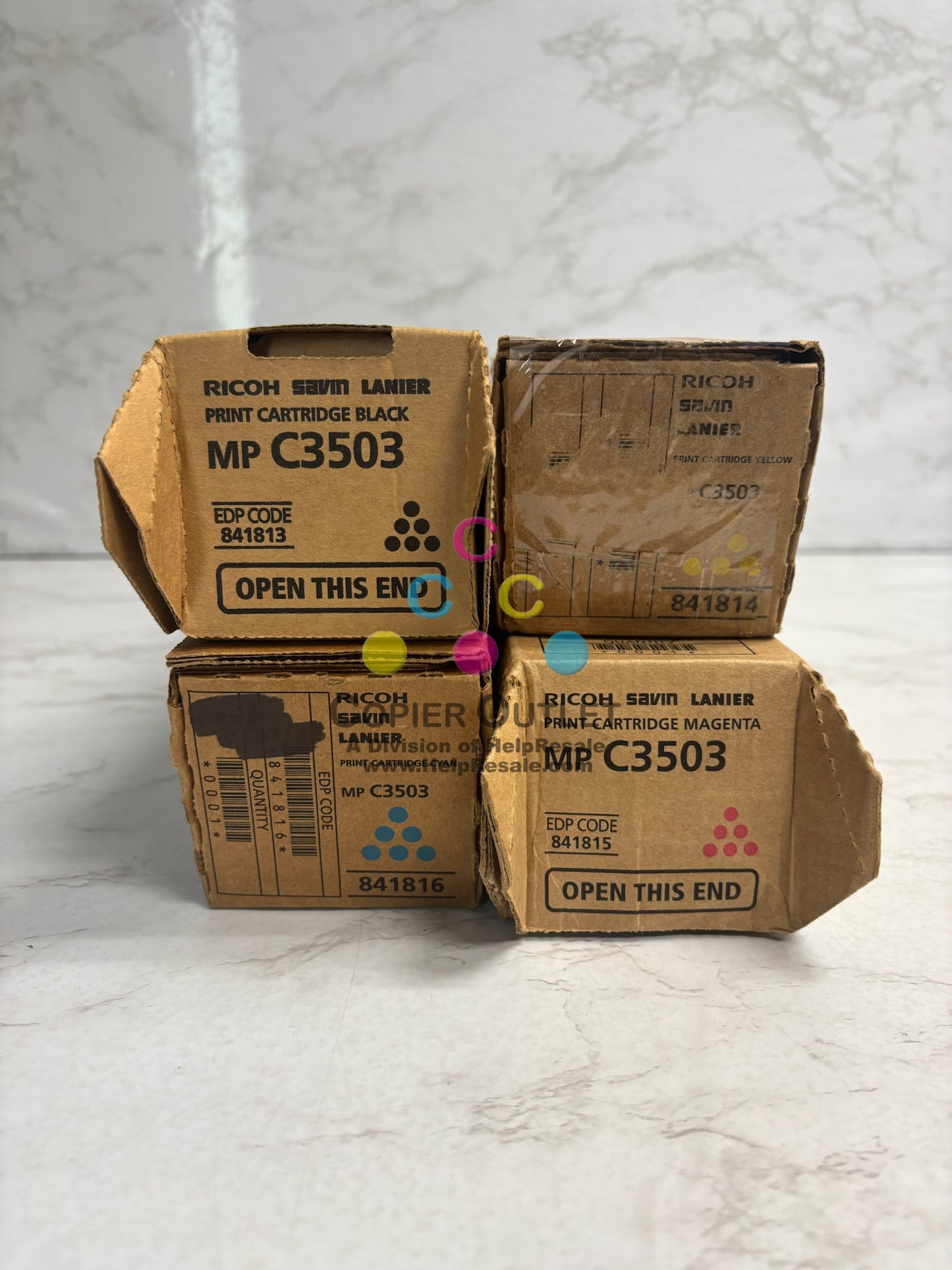 4 Genuine Ricoh MP C3503,C3003,C3004 CMYK Toners 841813, 841814, 841815, 841816