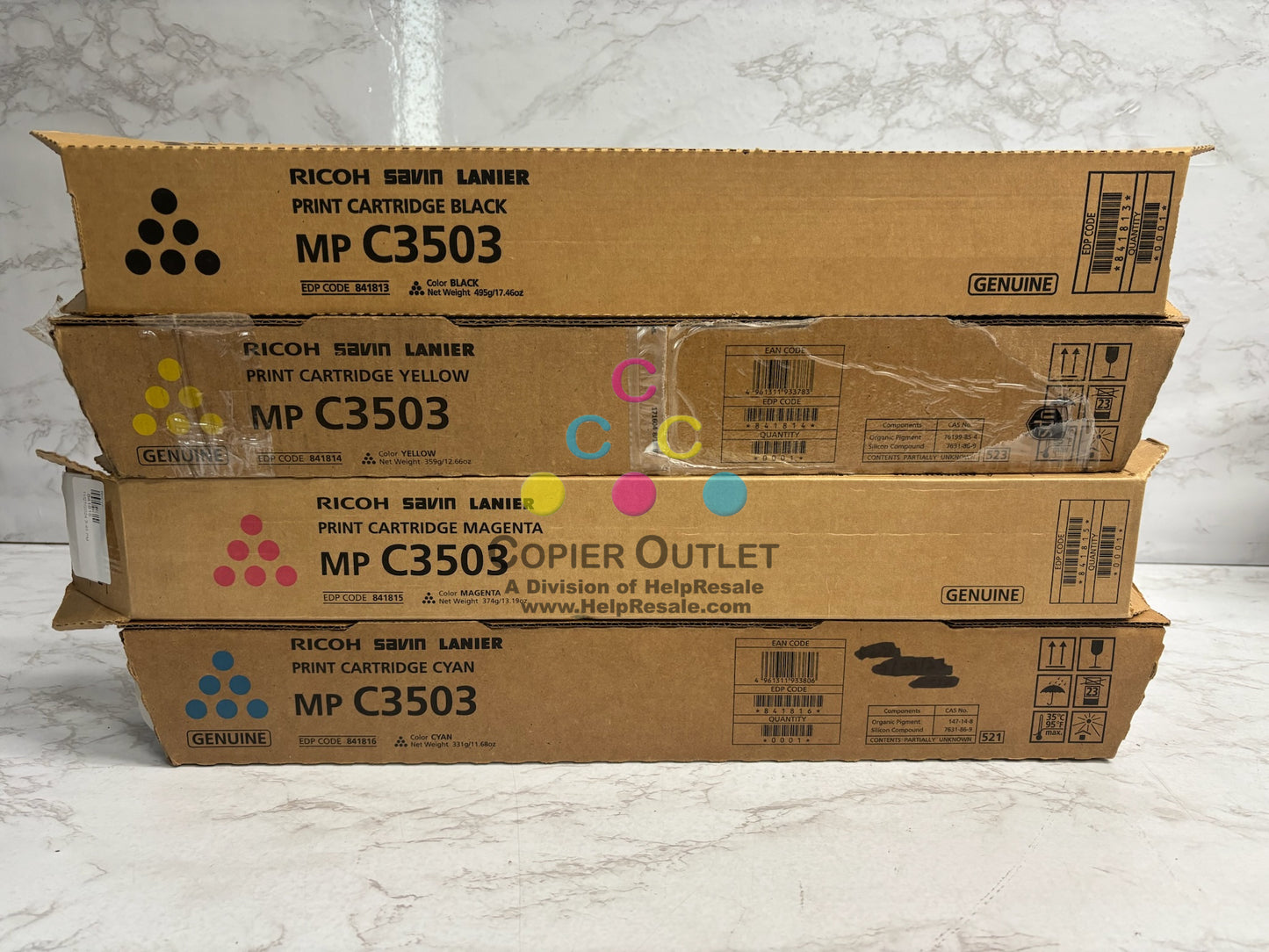 4 Genuine Ricoh MP C3503,C3003,C3004 CMYK Toners 841813, 841814, 841815, 841816