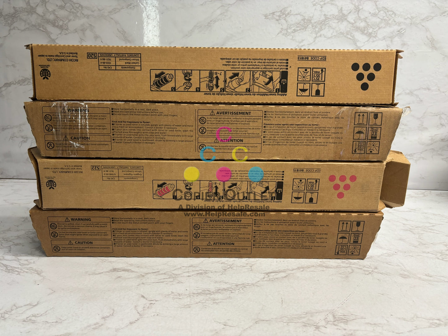 4 Genuine Ricoh MP C3503,C3003,C3004 CMYK Toners 841813, 841814, 841815, 841816