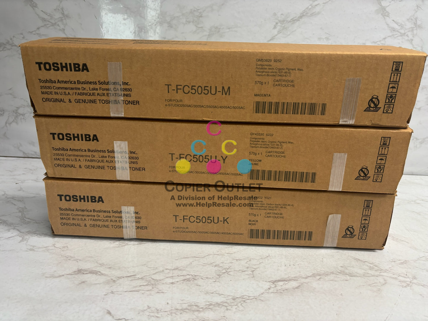 3 New Genuine Toshiba eStudio 2505AC,3005AC MYK Toners T-FC505U (No Cyan)