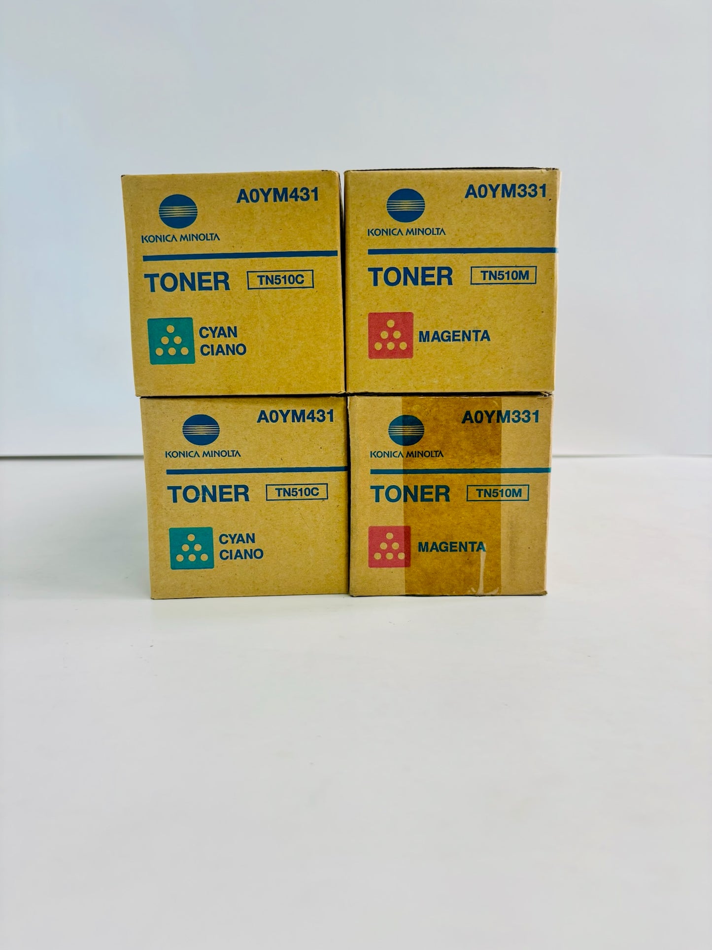 4 Genuine Konica Pro C500 Cyan & Magenta Toners TN-510 CCMM, TN510C, TN510M