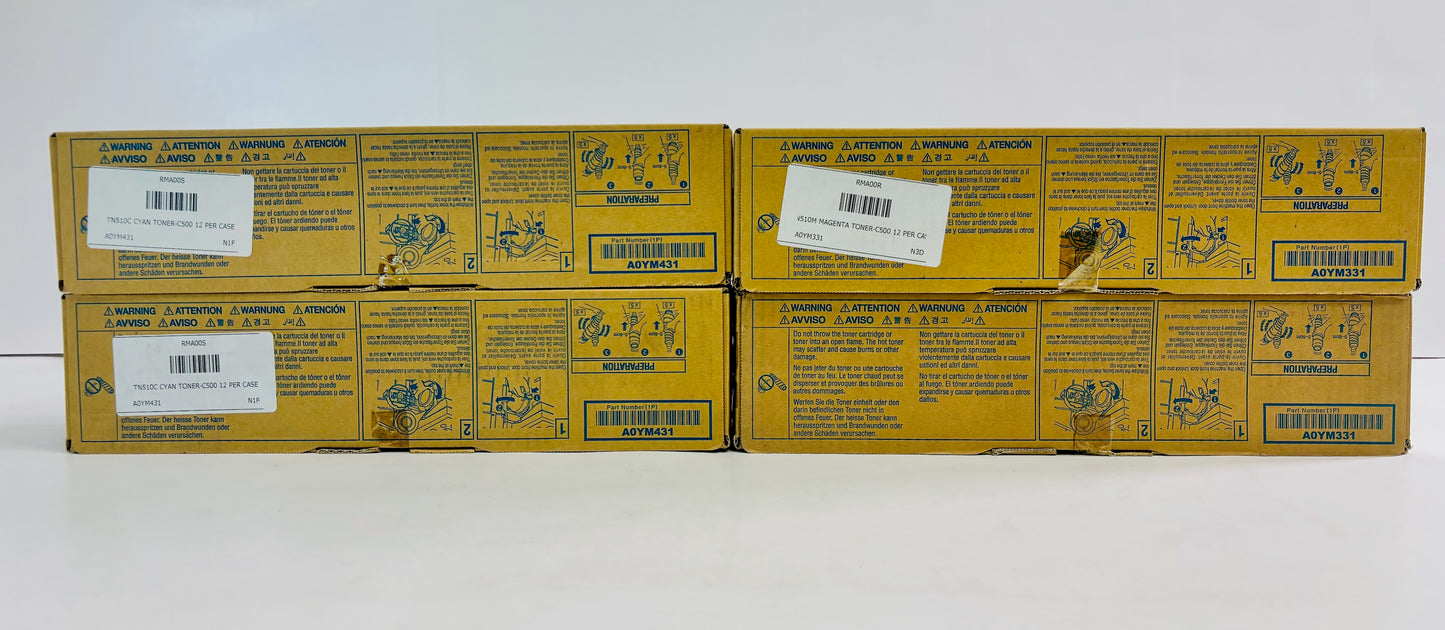 4 Genuine Konica Pro C500 Cyan & Magenta Toners TN-510 CCMM, TN510C, TN510M