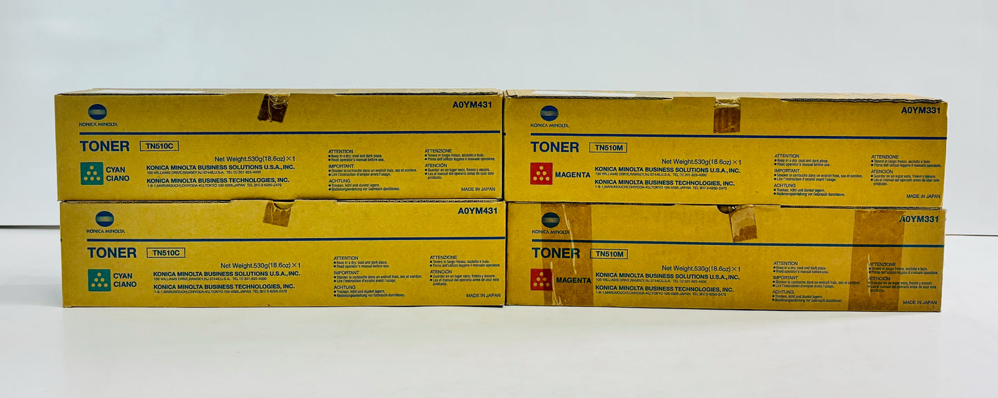 4 Genuine Konica Pro C500 Cyan & Magenta Toners TN-510 CCMM, TN510C, TN510M