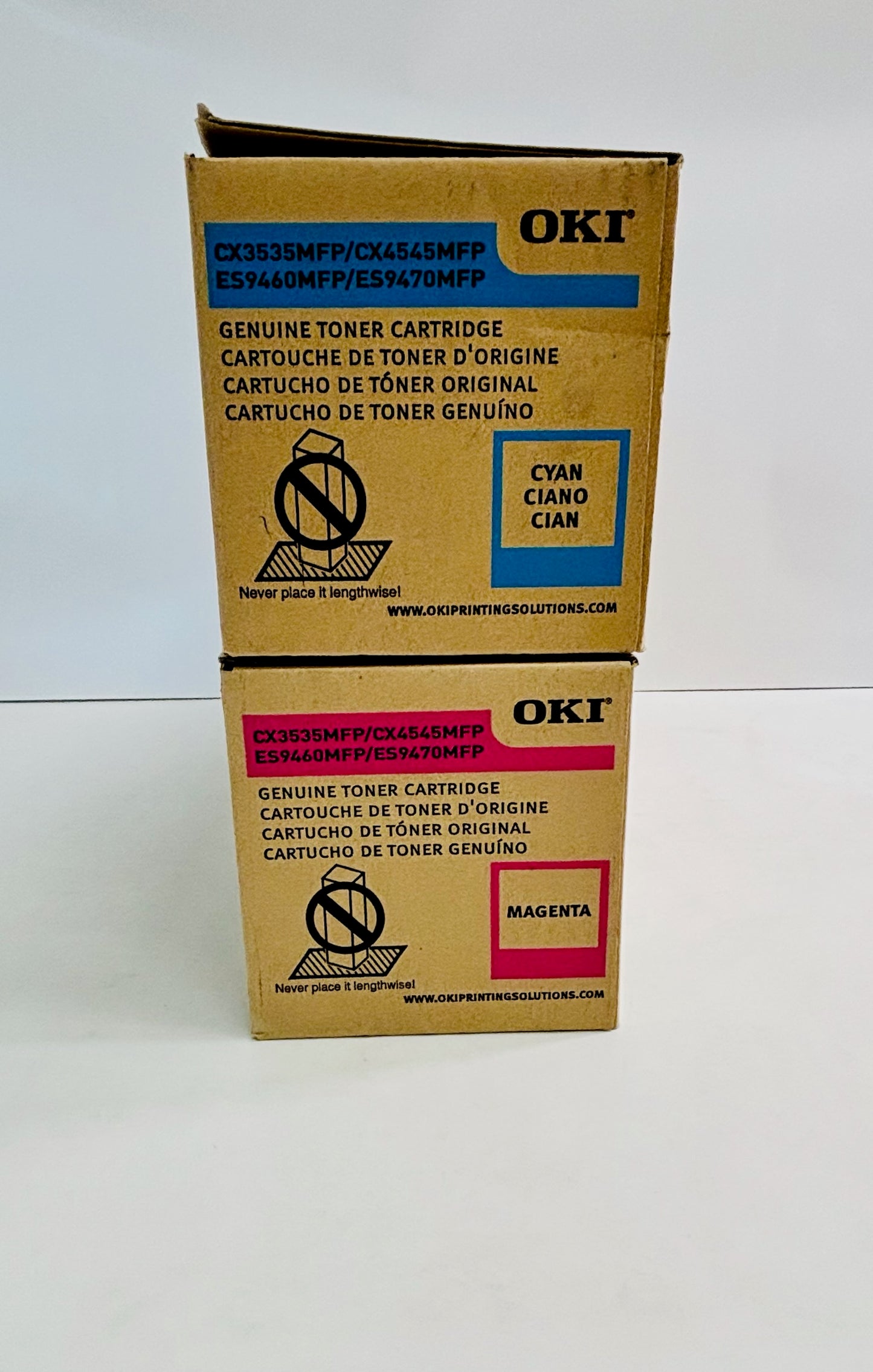 2 Genuine Okidata CX3535NFP, CX4545MFP Cyan & Magenta Toners 44947306, 44947307