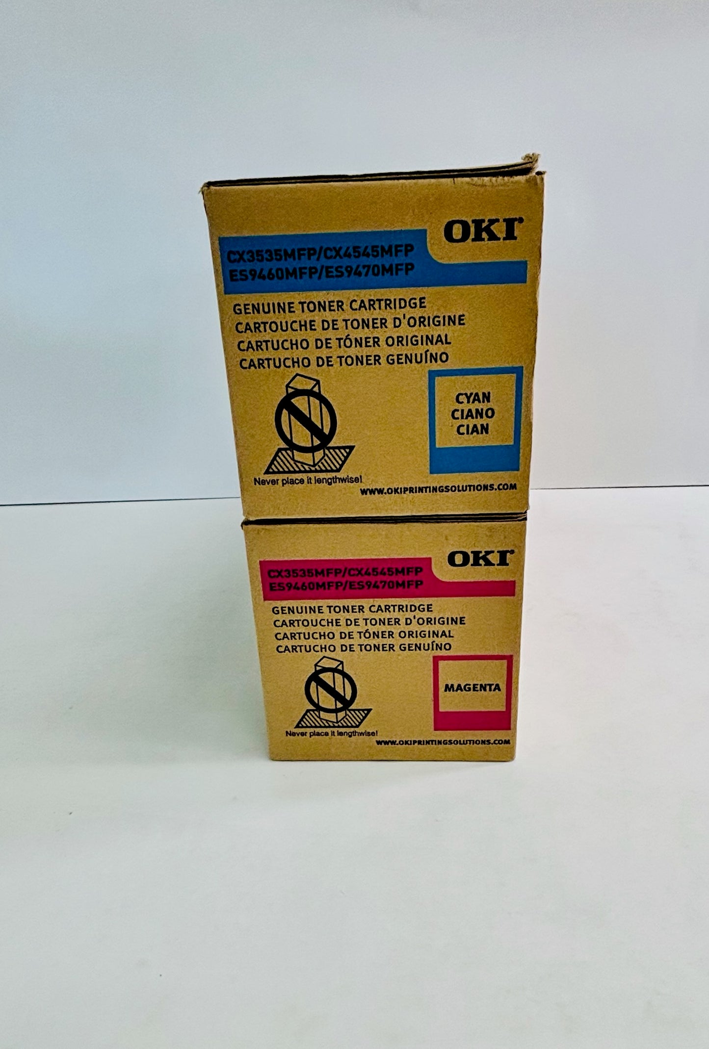 2 Genuine Okidata CX3535NFP, CX4545MFP Cyan & Magenta Toners 44947306, 44947307