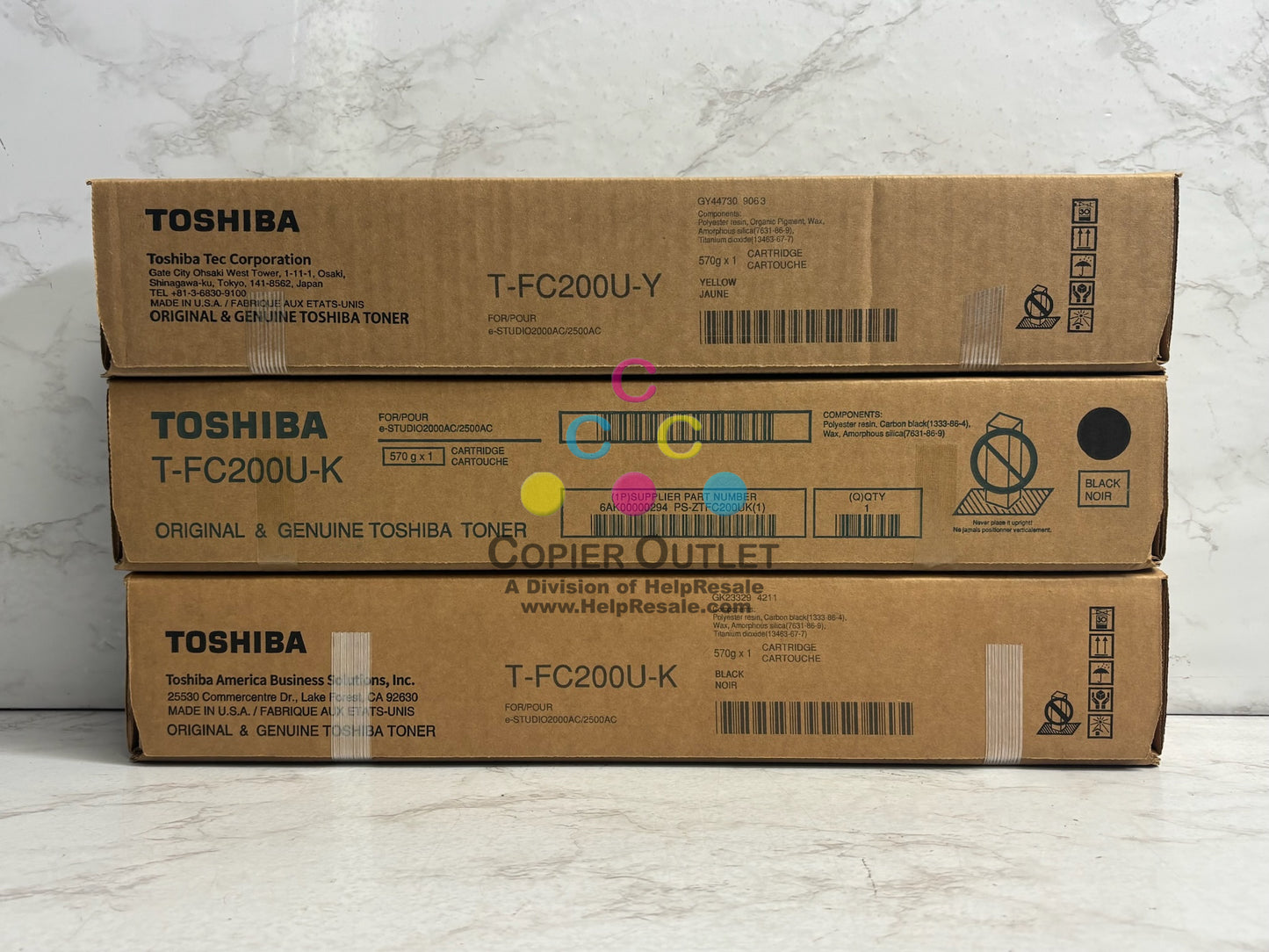 3 Genuine Toshiba e-STUDIO 2000AC, 2500AC YKK Toners T-FC200U(No Cyan & Magenta)
