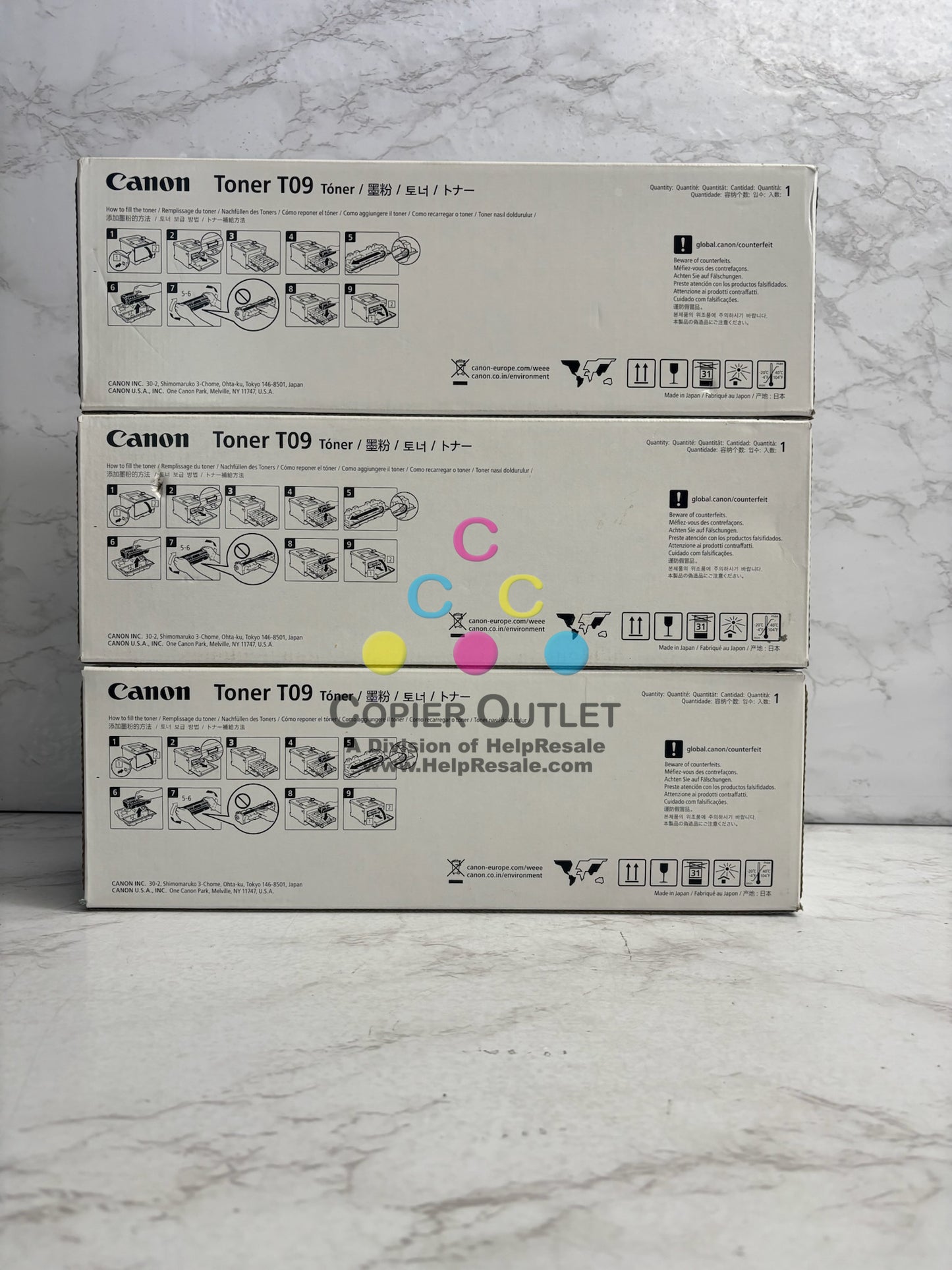 3 Genuine Canon imageCLASS X MF1127 c, LBP-1127 MMY Toner T09 (No Cyan & Black)