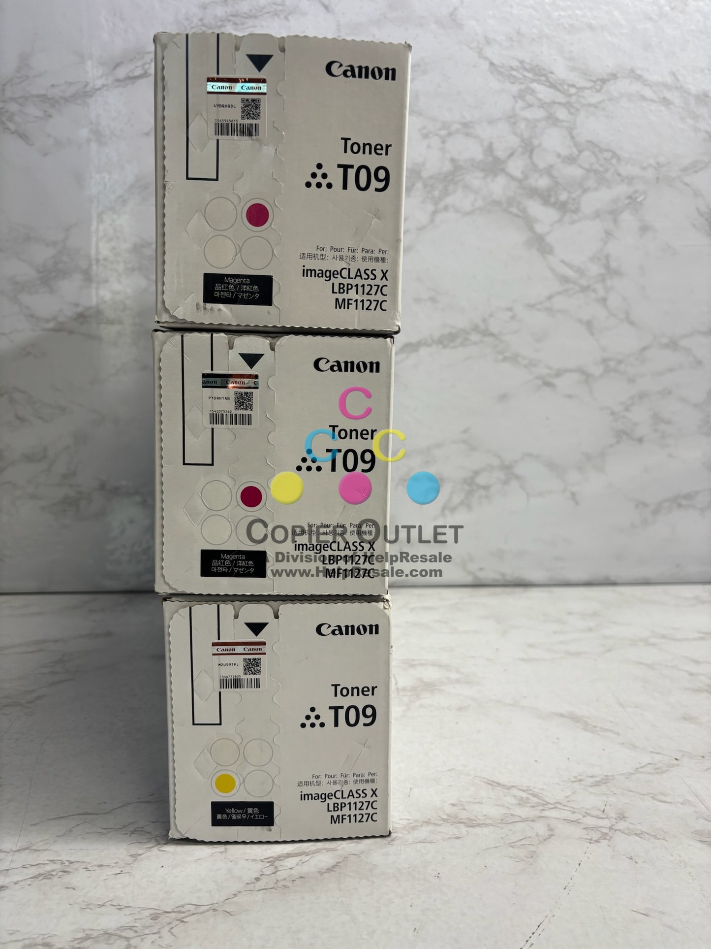 3 Genuine Canon imageCLASS X MF1127 c, LBP-1127 MMY Toner T09 (No Cyan & Black)