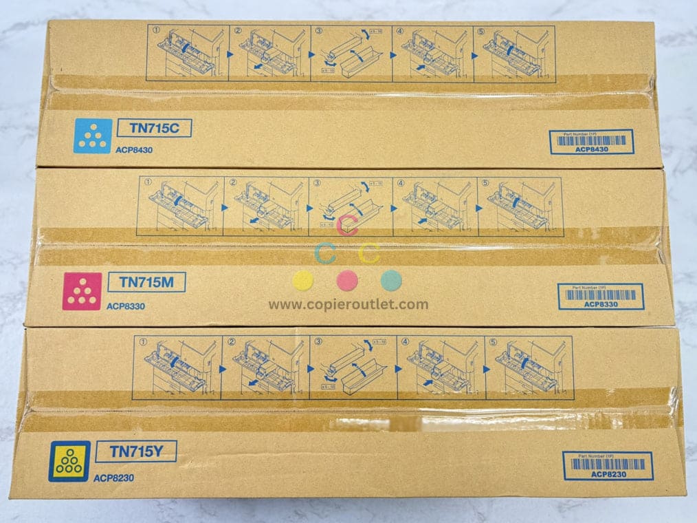 3 OEM Konica Bizhub C750i,C751i TN715 CMY Toners ACP8430,ACP8230,ACP8330