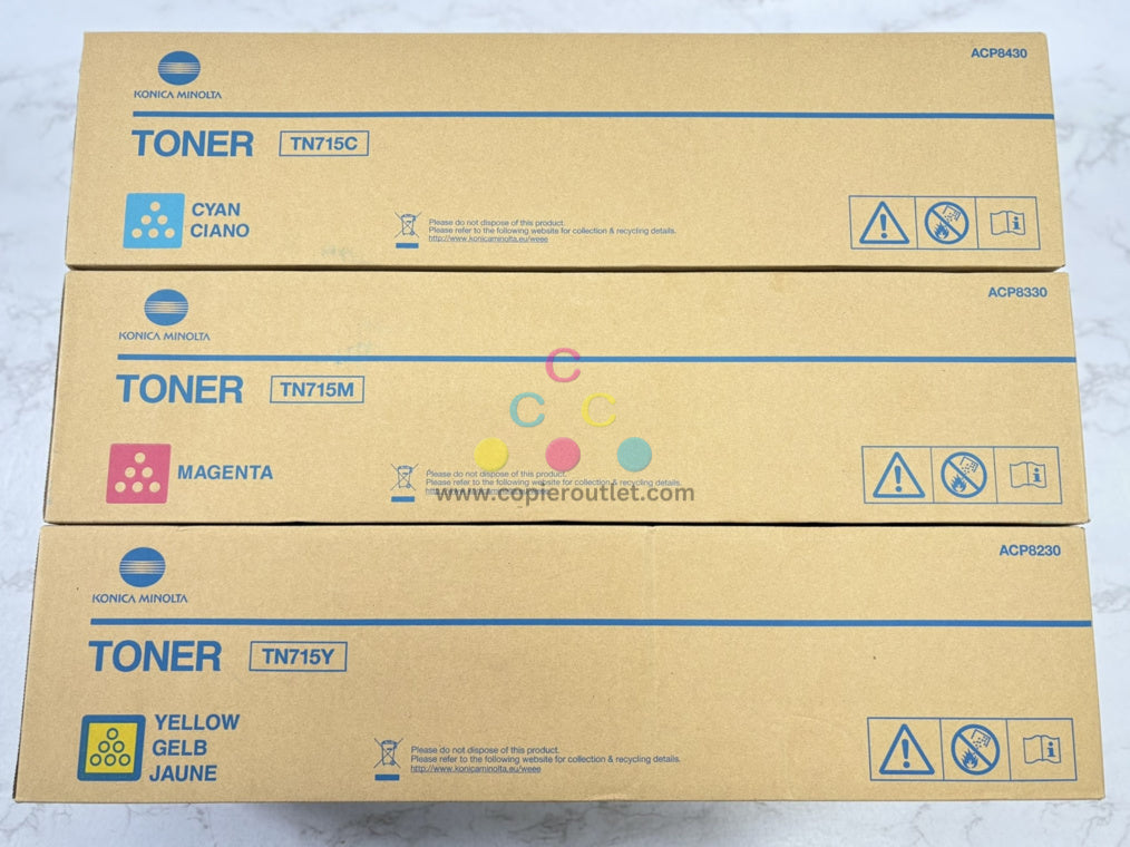 3 OEM Konica Bizhub C750i,C751i TN715 CMY Toners ACP8430,ACP8230,ACP8330