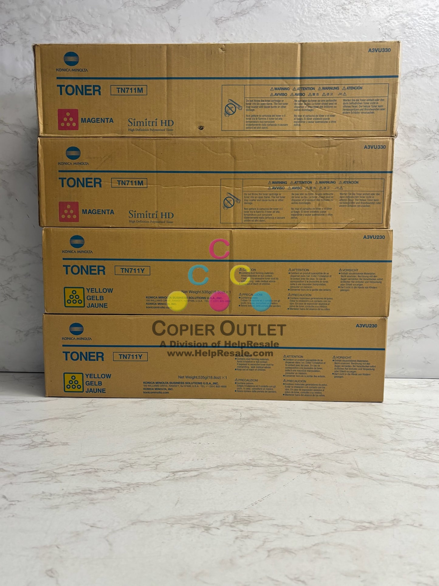 4 Open Genuine  Konica Minolta BH C654,C654E,C754 MMYY Toners TN711M, TN711Y