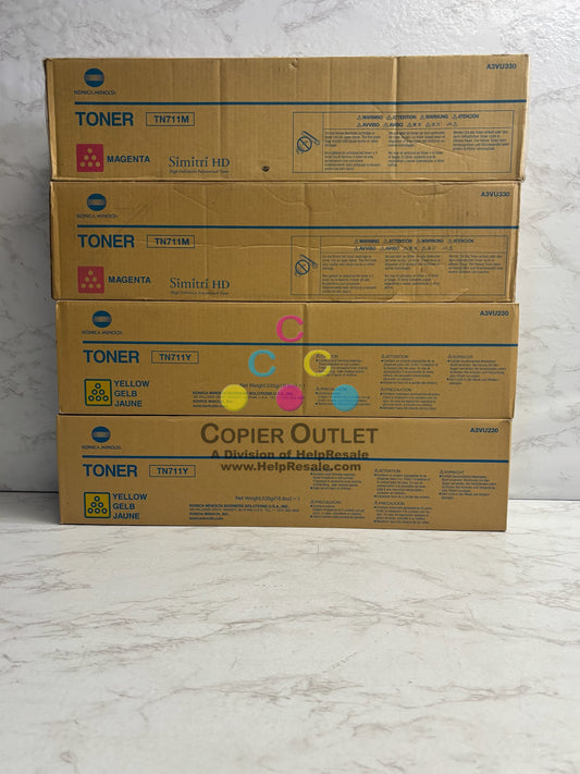 4 Open Genuine  Konica Minolta BH C654,C654E,C754 MMYY Toners TN711M, TN711Y