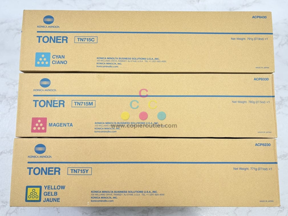 3 OEM Konica Bizhub C750i,C751i TN715 CMY Toners ACP8430,ACP8230,ACP8330