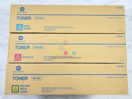 3 OEM Konica Bizhub C750i,C751i TN715 CMY Toners ACP8430,ACP8230,ACP8330