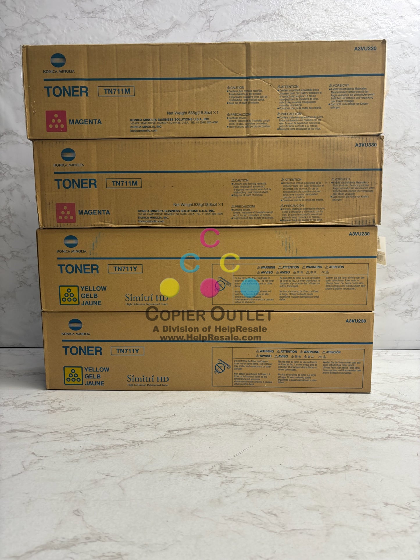 4 Open Genuine  Konica Minolta BH C654,C654E,C754 MMYY Toners TN711M, TN711Y